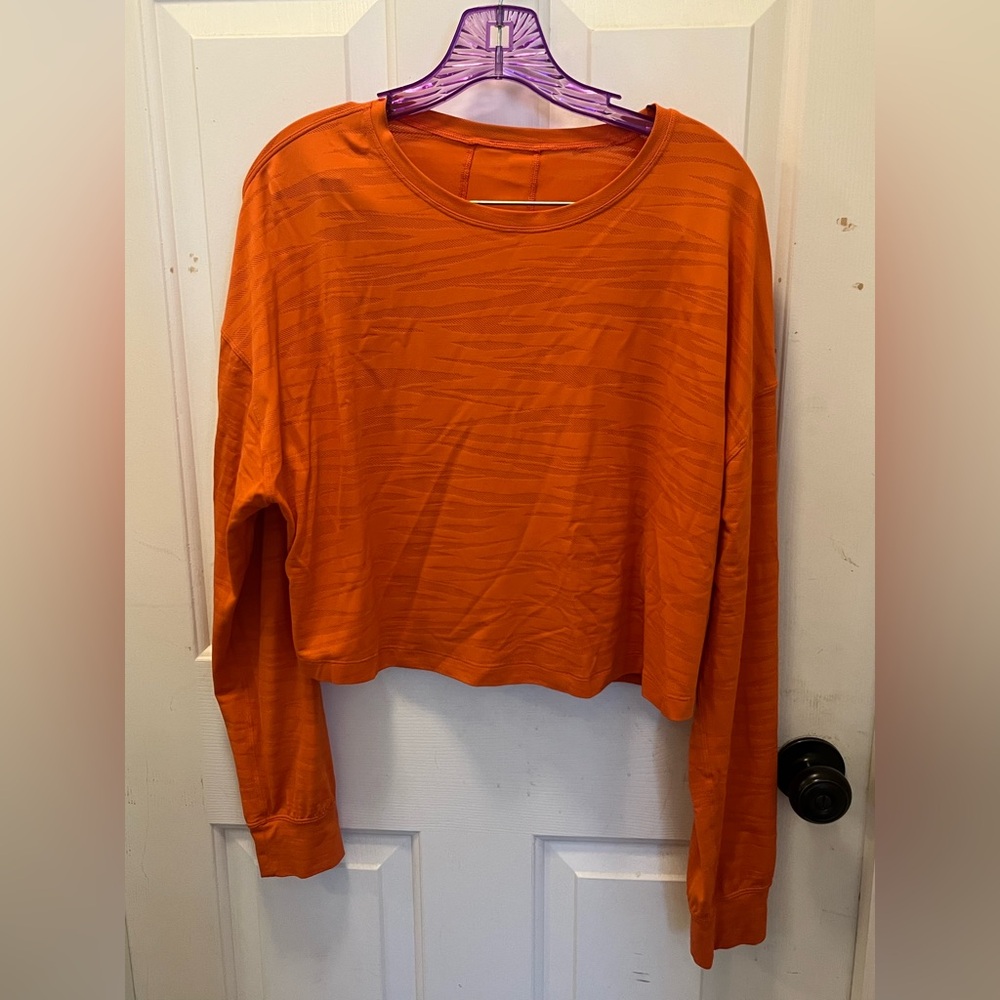 🍋 LIKE NEW Lululemon Muscle Love L/S Shirt *Tiger Mesh in Warm Coral - Size 10